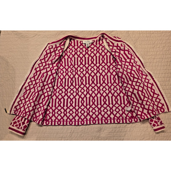 Vintage St John Pink White Knit Jacket Cardigan Zip Front Size Large USA READ - Picture 15 of 15